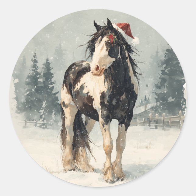 Redonda Pegatina de Navidad de Paint Horse (Anverso)