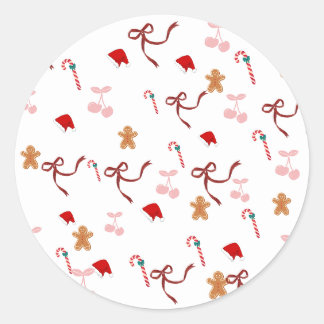 Redonda Pegatina de Navidad de Pan de Jengibre con Lazo Co