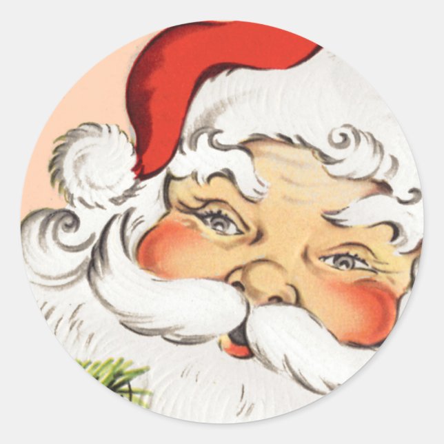 Redonda Pegatina de Navidad de Papá Noel (Anverso)