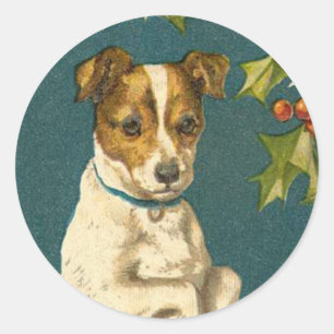 Redonda Pegatina de Navidad de perro antiguo