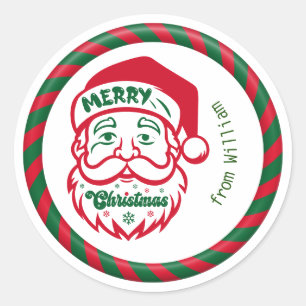 Redonda Pegatina de Navidad de Santa con raya de menta