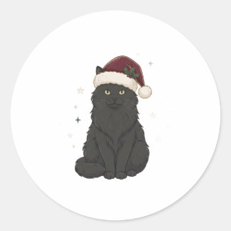 Redonda Pegatina de Navidad de Santa Gato Negro