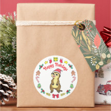 Pegatina de Navidad de suricata lindo con sombrero