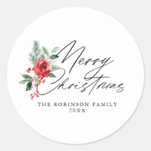 Redonda Pegatina de navidad floral botánica