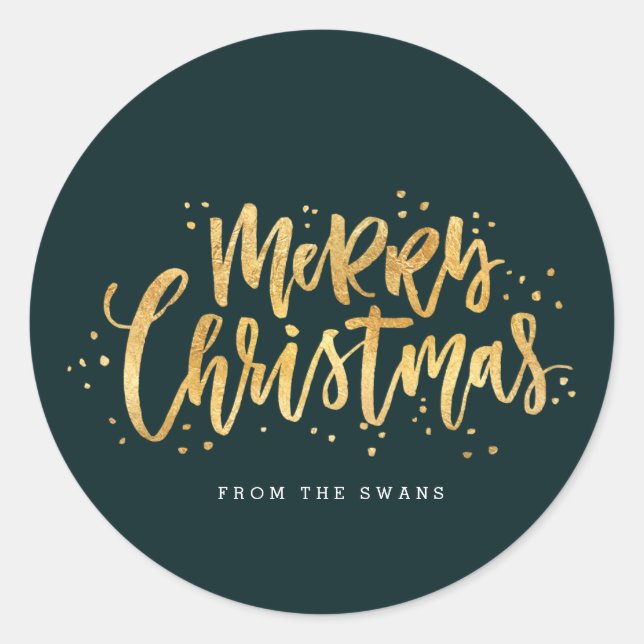 Redonda Pegatina de Navidad Gold Merry (Anverso)