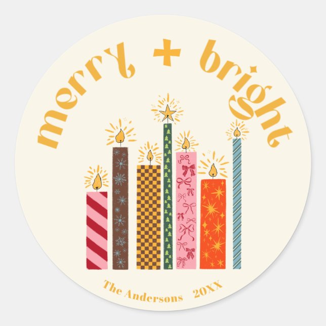 Redonda Pegatina de Navidad Merry + Bright ilustrada a man (Anverso)