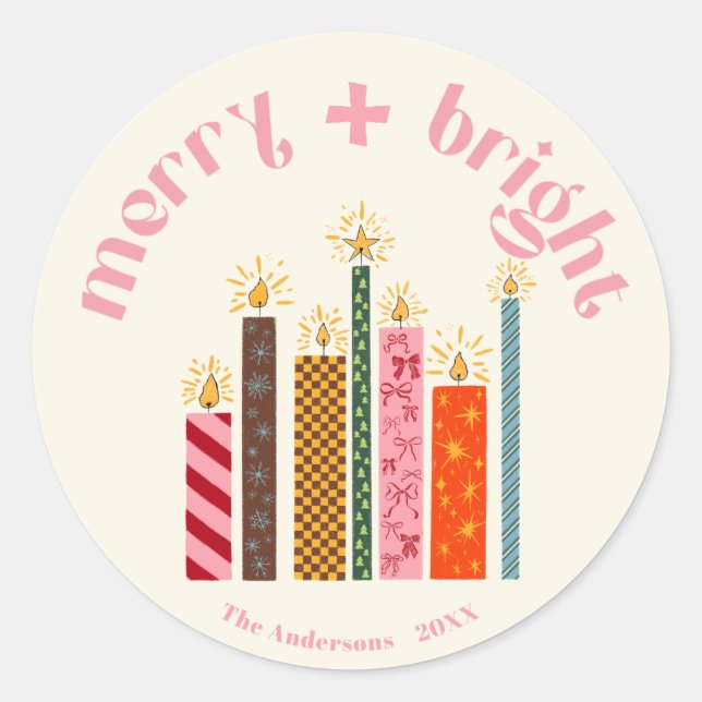 Redonda Pegatina de Navidad Merry + Bright ilustrada a man (Anverso)