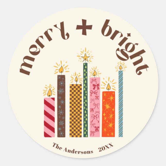 Redonda Pegatina de Navidad Merry + Bright ilustrada a man (Anverso)