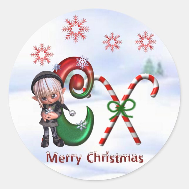 Redonda Pegatina de Navidad monograma C (Anverso)