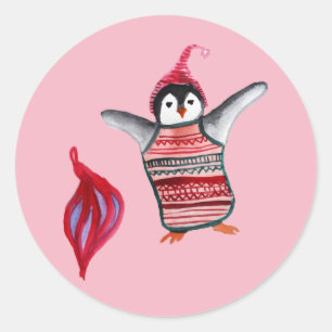 Redonda Pegatina de Navidad pingüino