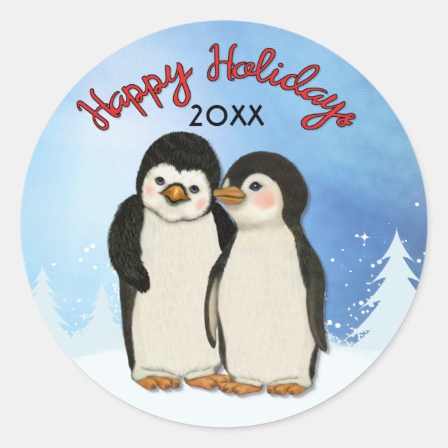 Redonda Pegatina de Navidad pingüino (Anverso)