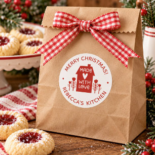 Redonda Pegatina de Navidad Roja Hecha Con Amor para Repos