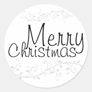 Redonda Pegatina de Navidad Silver Flourish Merry