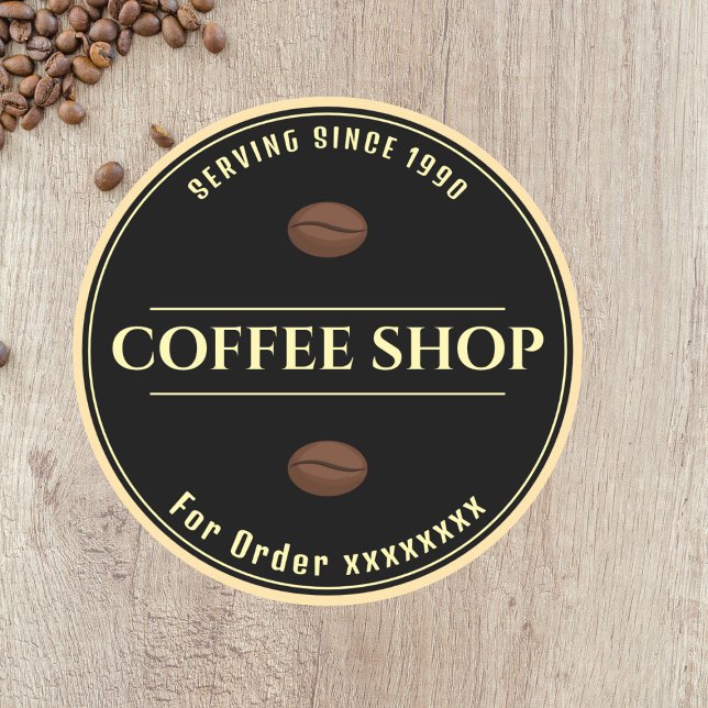 Redonda Pegatina de negocio negro de cafetería personaliza (Subido por el creador)
