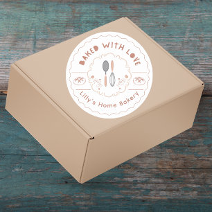 Redonda Pegatina de negocios de Beige Home Bakery