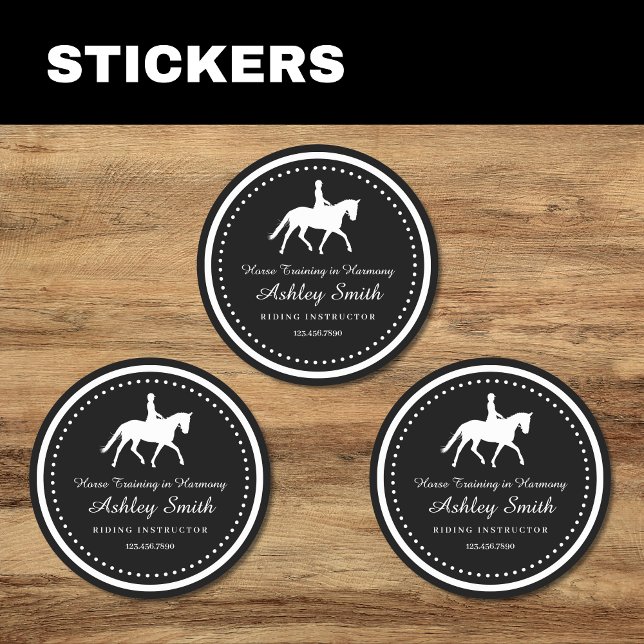 Redonda Pegatina de negocios de formación de caballos de m (Trendy Horse Training Business Sticker Black)