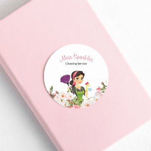 Redonda Pegatina de negocios Maid de Servicio de Limpieza 