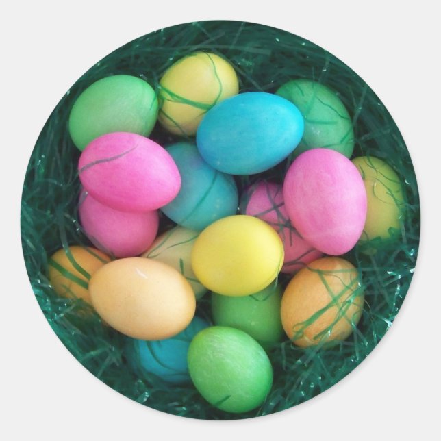 Redonda Pegatina de Nido de Huevos de Pascua (Anverso)