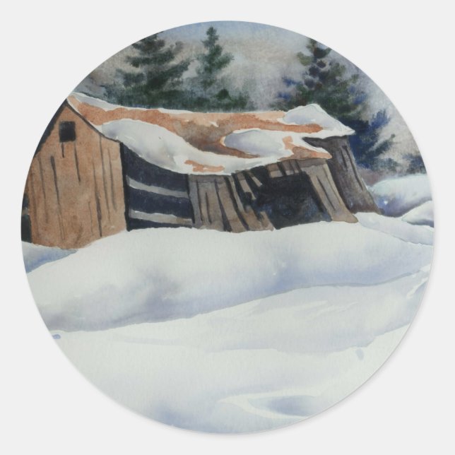 Redonda Pegatina de nieve de invierno (Anverso)