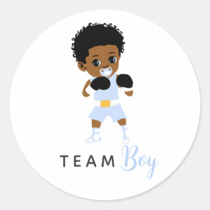 Redonda Pegatina de niño del equipo de boxeo azul para la