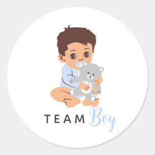 Redonda Pegatina de Niño Equipo Azul con Bebé y Oso