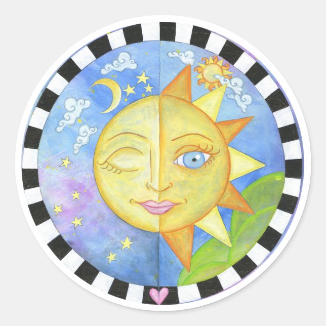 Redonda Pegatina de noche y día (Anverso)