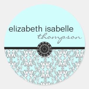 Redonda Pegatina de nombre barroco turquesa