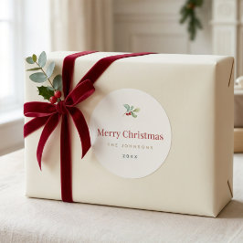 Redonda Pegatina de nombre de familia de Navidad con textu