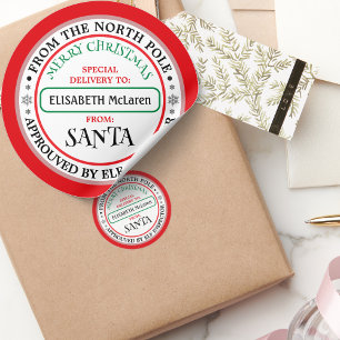 Redonda Pegatina de nombre de Papá Noel personalizado — Ob