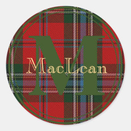 Redonda Pegatina de nombre dorado de MacLean Tartan