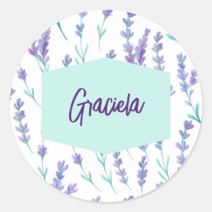 Redonda Pegatina de nombre floral de Lavender
