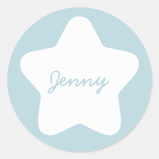 Redonda Pegatina de nombre personalizado de estrella azul 