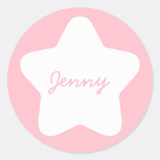 Redonda Pegatina de nombre personalizado de estrella rosad