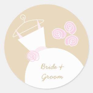 Redonda pegatina de 'Nombres' beige color boda