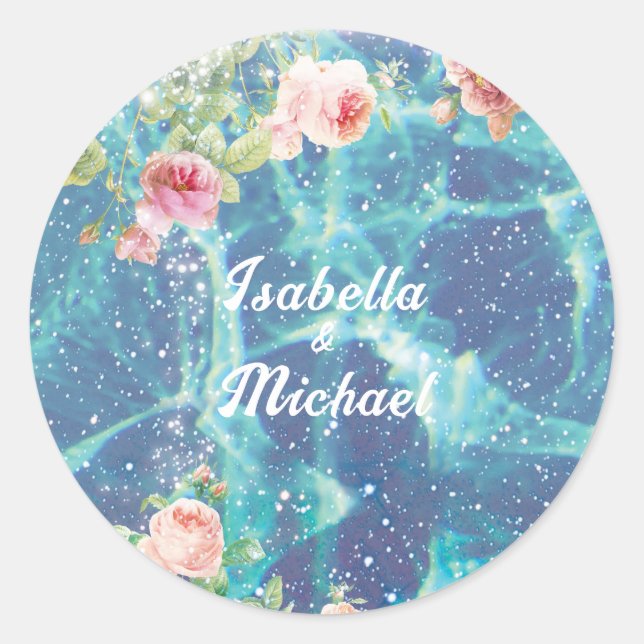 Redonda Pegatina de nombres de pareja personalizados azule (Anverso)