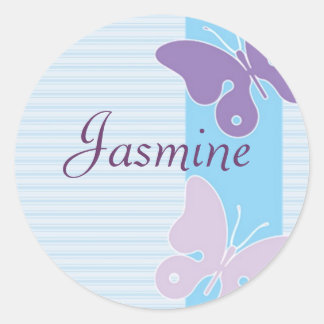 Redonda Pegatina de nombres personalizados - mariposas