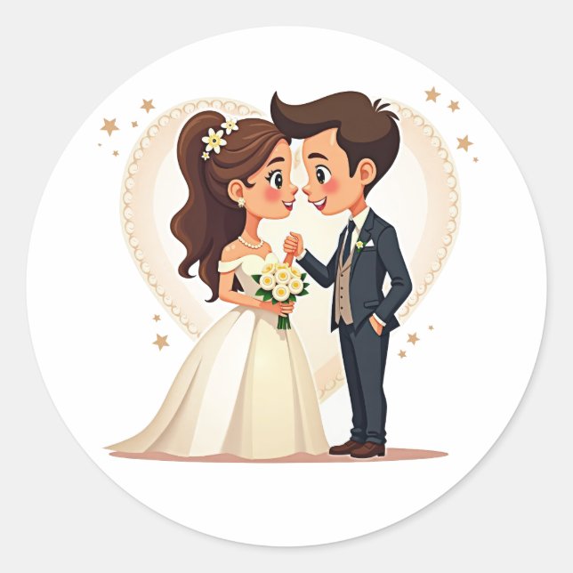 Redonda Pegatina de novia y novio (Anverso)