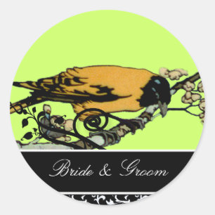 Redonda Pegatina de Novias y Aves Vintage