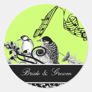 Redonda Pegatina de Novias y Aves Vintage