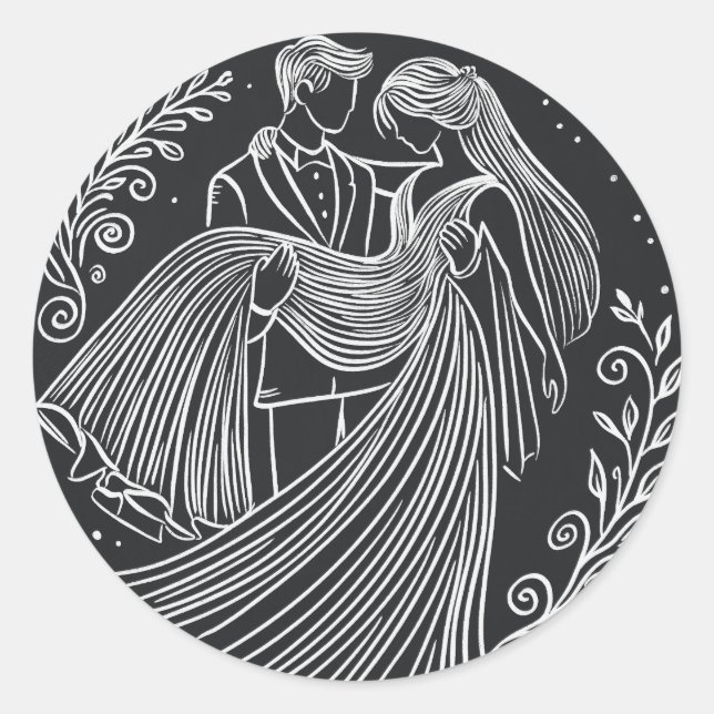 Redonda Pegatina de novias y Bodas de Groom (Anverso)