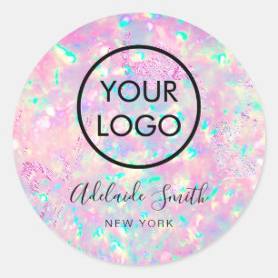 Redonda pegatina de opal rosa morado brillante