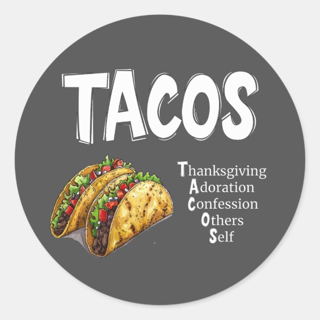 Redonda PEGATINA de oración TACOS (Anverso)