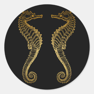Redonda Pegatina de oro del Seahorse