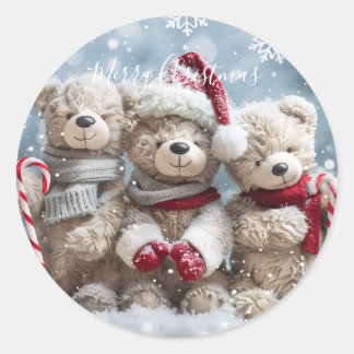 Redonda Pegatina de osito de peluche de Navidad lindo