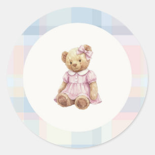 Redonda Pegatina de osito de peluche niña rosa