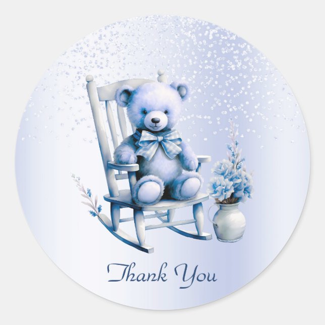 Redonda Pegatina de oso azul acuarela (Anverso)