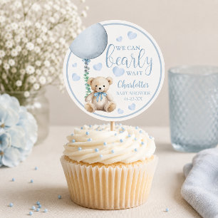 Redonda Pegatina de oso de peluche azul Bearly Wait para b
