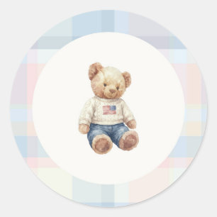 Redonda Pegatina de oso de peluche niño azul