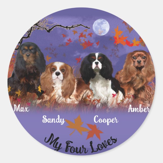 Redonda Pegatina de otoño de King Charles Cavalier Spaniel (Anverso)