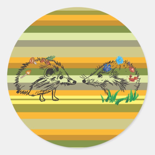 Redonda Pegatina de otoño Hedgehog Love (Anverso)